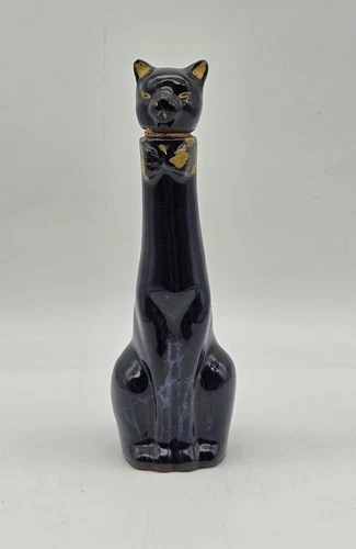 VTG MCM Redware Black Cat Oil/ Vinegar Cruet Made In Japan 6.5" Tall