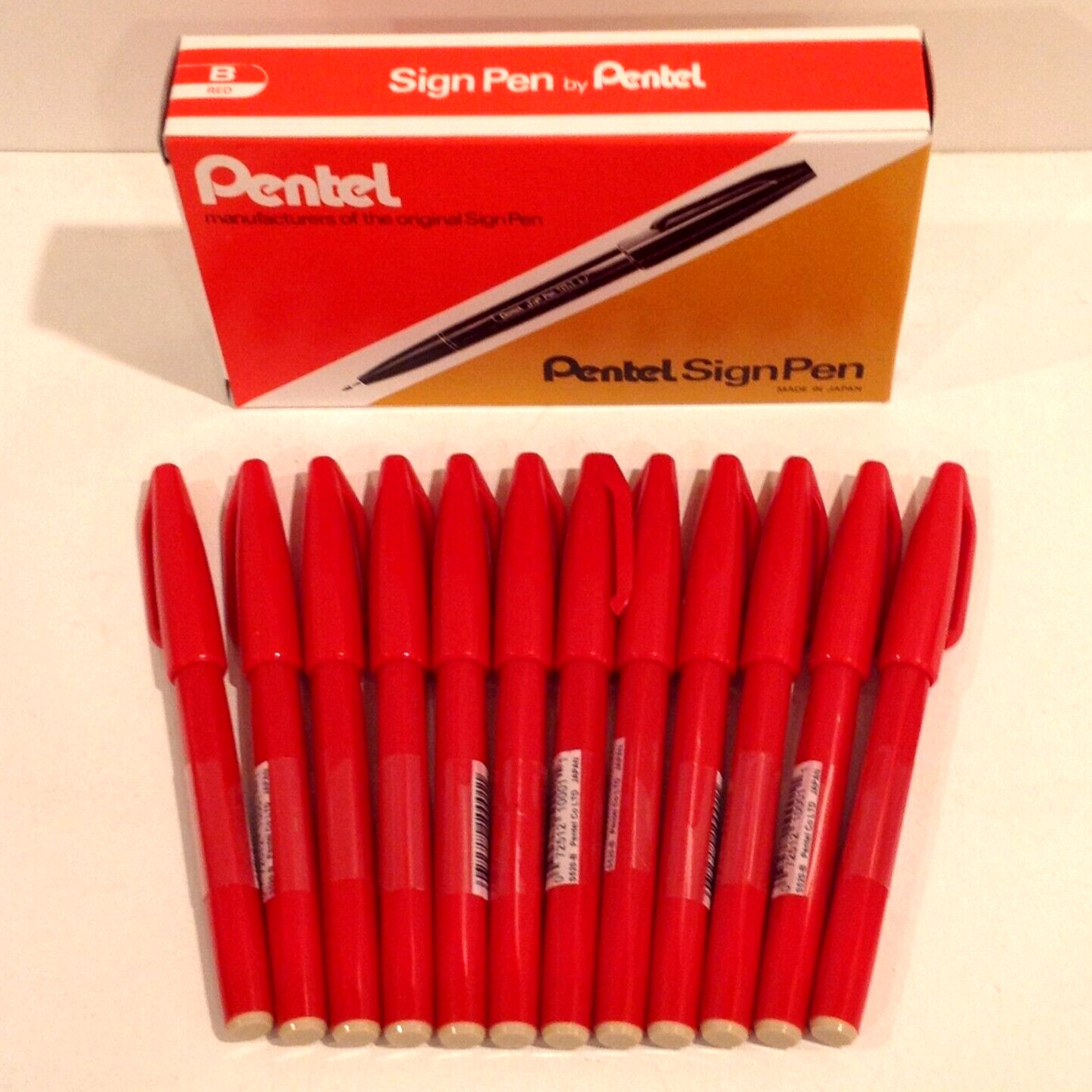 Box of 12 S520-B Pentel Sign Pens Stick Marker Fine Point RED Ink NEW