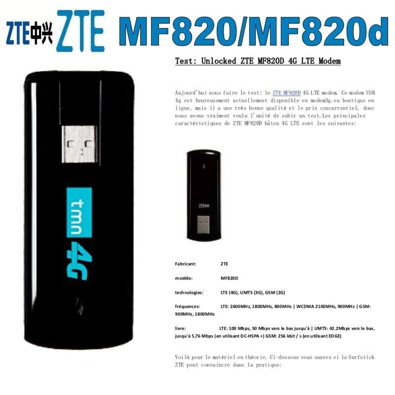 Kanon Poleret Alvorlig Unlocked ZTE MF820 /MF820D 4G usb dongle LTE FDD800/1800/2600MHZ USB Modem  Stick | eBay