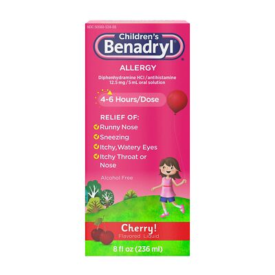 Children's Benadryl Allergy Liquid, 8 Fl. Oz (Pack of 2)