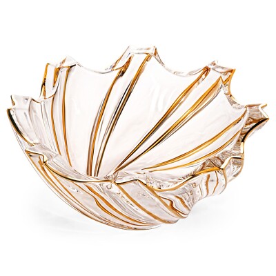 9.8'' Bohemia Swirl Gold Luxury Glass Fruit Vase Large Serving Bowl Salad Bowl