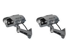 Two 2 Solar Powered Fake Dummy Security Cameras Motion Activated Flashing LED