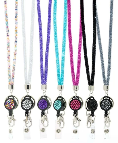 Lanyard ID Card Holder Sparkle Bling Strap Metal Clip Retractable Badge Reel US@ - Picture 1 of 20