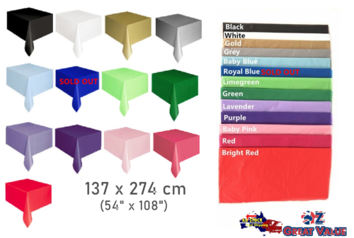 Heavy Duty Plastic Table Cloth 137x274cm Washable Table Cover Assorted Color OZ - Picture 1 of 17