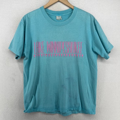 LAKE WINNIPESAUKEE Shirt Mens L New Hampshire Lake Single Stitch Cotton Blue VTG