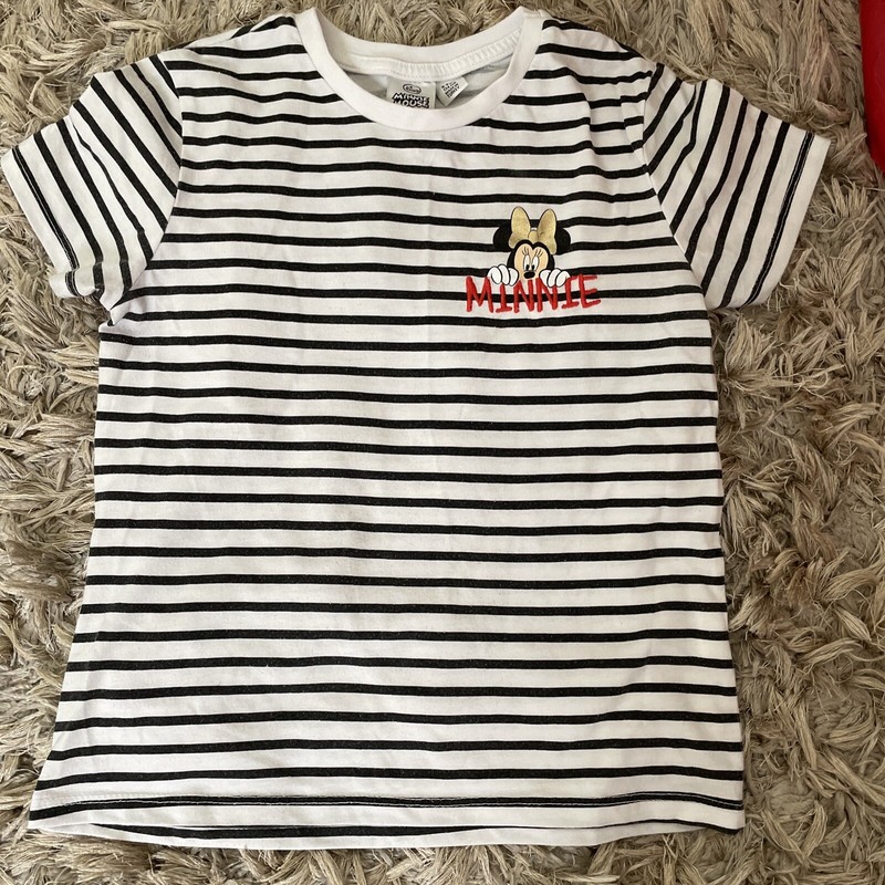 Disney Girls Minnie Mouse Short Sleeve Glitter Graphic T-Shirt, Stripped, M 8-9