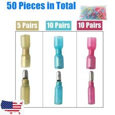 50X 22-10AWG Heat Shrink Bullet Wire Connectors Male Female Crimp Terminals