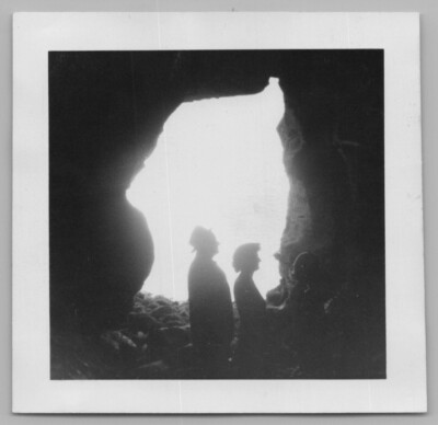3B Photograph SIZE:3.25x3.25 Artistic Cave Opening Silhouette Man Woman 1940-50s