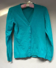 Women's Size 2 Sweater Button Down V-Neck Knit Cardigan Wool Angora Teal Casual