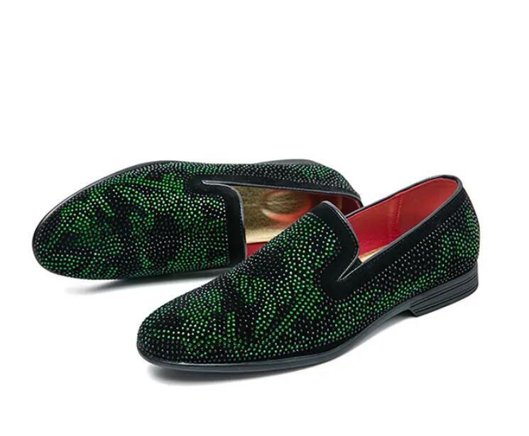 SAOLA Mocassino uomo verde strass a punta vestito Oxford lucido clubwear scarpa