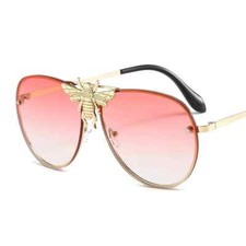 Trendy Bee Pink Aviator Sunglasses - Gold Frame Gradient Lens - UV400 Protection
