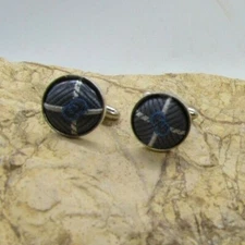 VINTAGE Mens Cuff Links CUFFLINKS Silver Tone CIRCLE Quilted #5 UNIQUE Estate