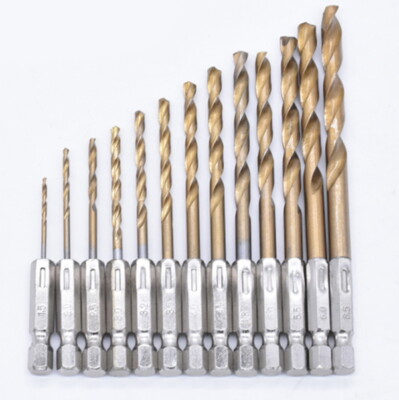 13 Stck. Titanbeschichtet HSS Stahl BOHRER BITS Set Metall Holz Kunststoff 1/4 Zoll Sechskantschaft