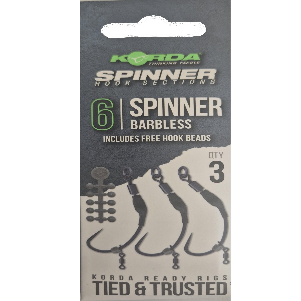 Korda Spinner Hooks Barbless Size 6 Complete Hook Sections Carp Fishing 3 Pack