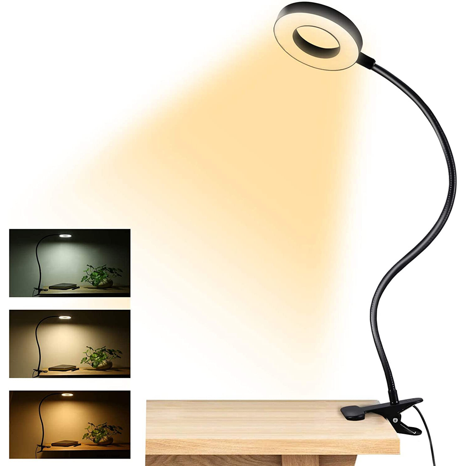 USB Clip On Desk Lamp Flexible Clamp Reading Light LED Bed Table Bedside Night