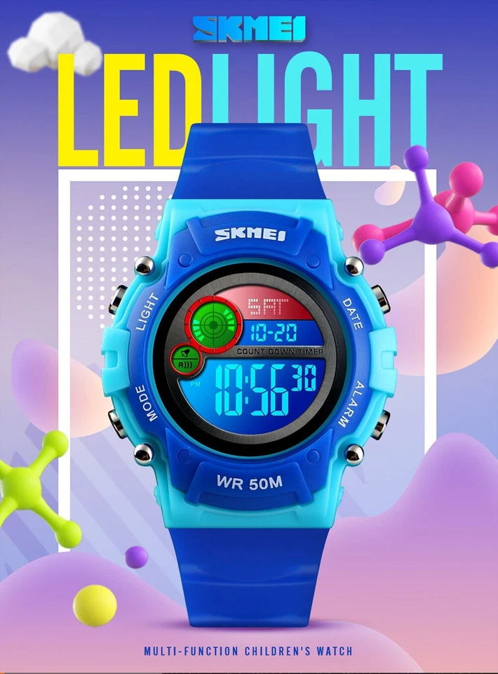 SKMEI 1477 Kinder LED Anzeige Sportuhr 50m Wasserdicht Digital Armbanduhr 5743 - Bild 2 von 4