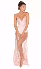 House of CB Lucia Dress Sheer Lace And Bandage Maxi Two-Piece Set in Rose Pink