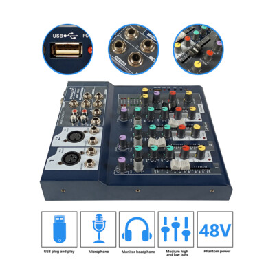 4 Channel Audio DJ Mixer System W/ USB Studio Stage Karaoke Mixing Console Sound