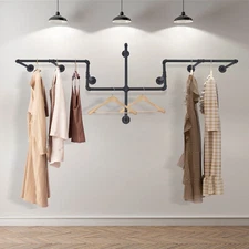 Industrial Metal Garment Display Hanger Wall Mounted Clothes Storage Rack US