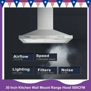 30Inch Kitcheck mural de la gamme Hood acier inoxydable 500CFM LED Argent léger Nouveau