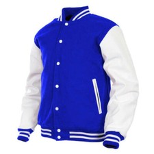 Men Varsity Jacket Letterman Outdoor Winter Bomber Jacket Wool + Leather