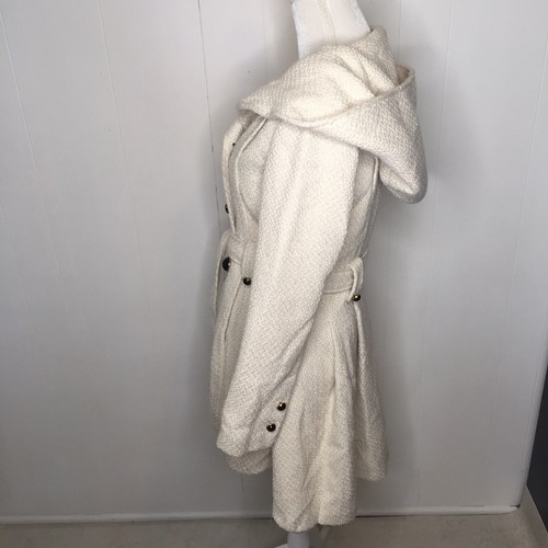 Steve Madden Damen Pea Mantel Größe M Elfenbein Wolle Einreiher Strick Kapuze - Bild 2 von 12