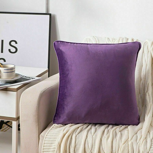 New French Velvet Piped Cushion Covers Luxury Plain Cushion Covers 18x18", 24x24 - Picture 5 of 17