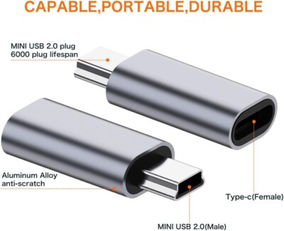 USB C To Mini USB 2.0 Adapter 2 Pack Type C Female Male Convert