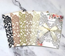 50X Tarjeta de Invitación de Boda Brillo Corte Láser Fiesta Romántica Floral Personalizar