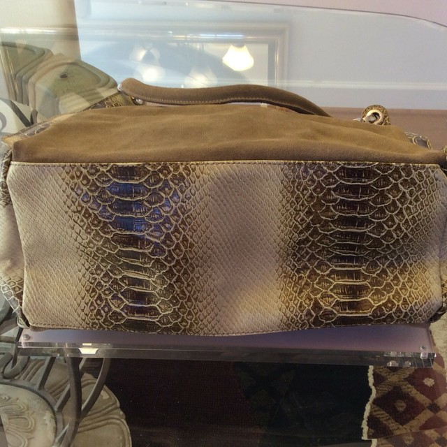 Beautiful Olive Green Suede & Vegan Leather Designer Style Shoulder Bag