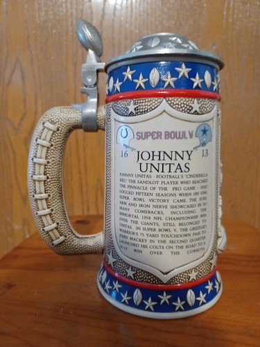 Johnny Unitas "Cinderella Kid" Supervowl V Lidded Stein. With COA - Picture 2 of 6