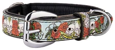 Angel™ Skull and Roses Leather Dog Collar