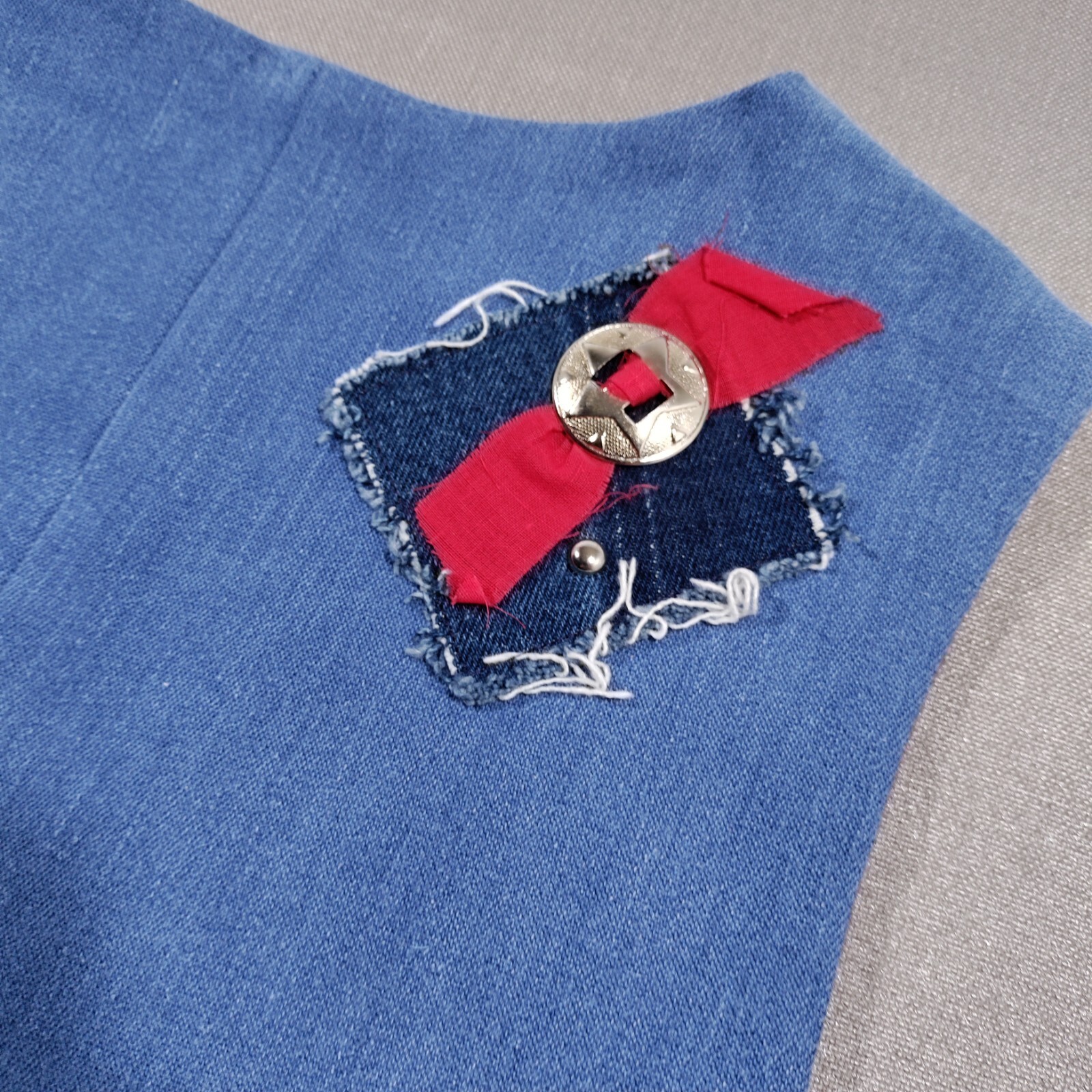 Vtg Handmade Grannycore Denim Patchwork Vest Larg… - image 11