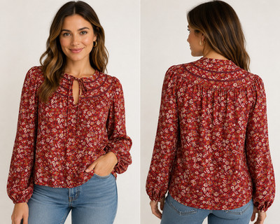 Universal Thread Boho Floral Peasant Blouse Womens Small Cottagecore Prairie Top