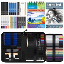 76 Drawing Sketching Kit Set, Pro Art Supplies with Sketchbook Watercolor Paper  