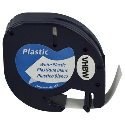 Schriftband Plastik für Dymo LetraTag LT-100T Plus LT-100H Schwarz/Weiß 12mm 4m