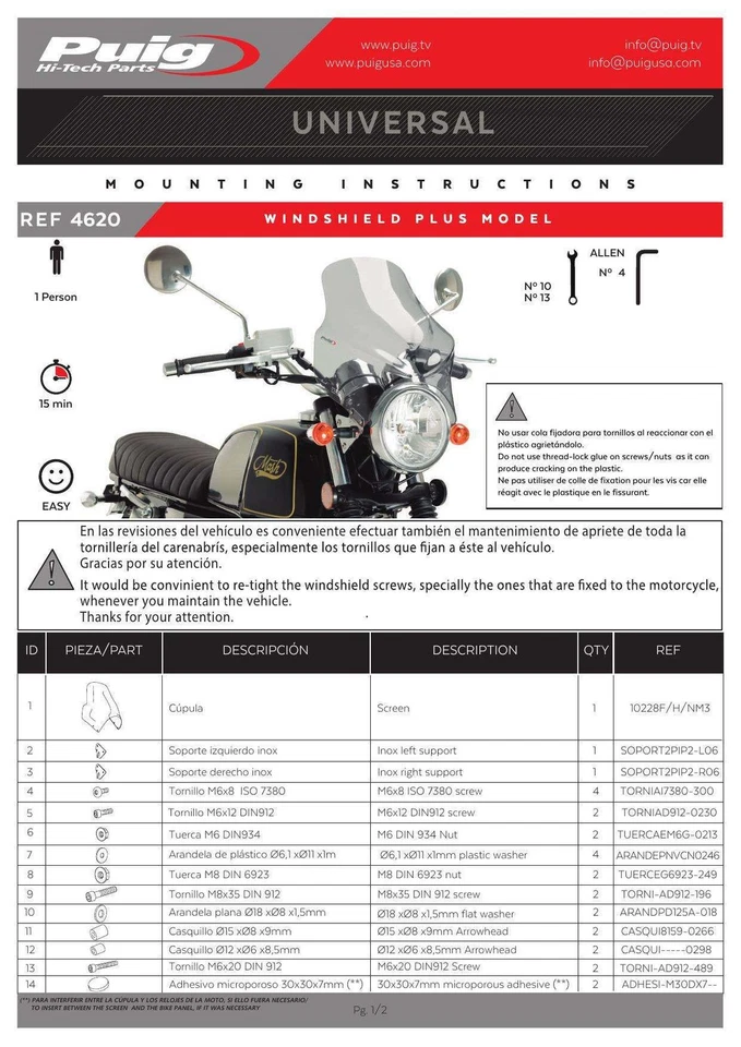 Parabrisas Pantalla Puig Plus Humo Oscuro para Triumph Thruxton 1200 R (16-19) Foto 3 de 4