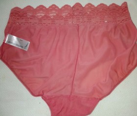 OLGA SECRET HUG ROSEBERRY SHEER NYLON & LACE SISSY PANTY SIZE 7/L