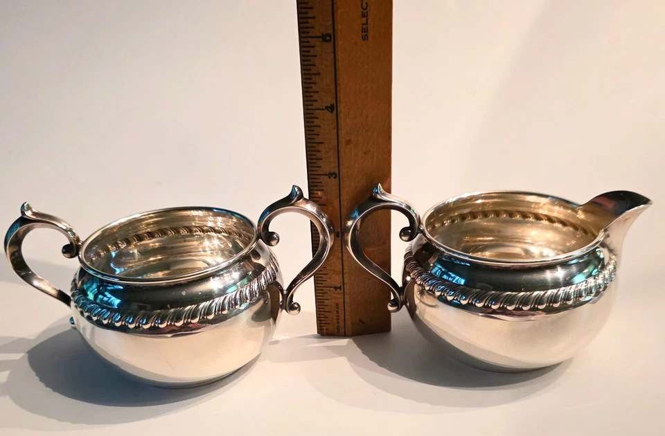 Juego De Colección Gorham Plata Esterlina Crema y Azúcar Rollo Victoriano #912/913 -166 gr Foto 4 de 4