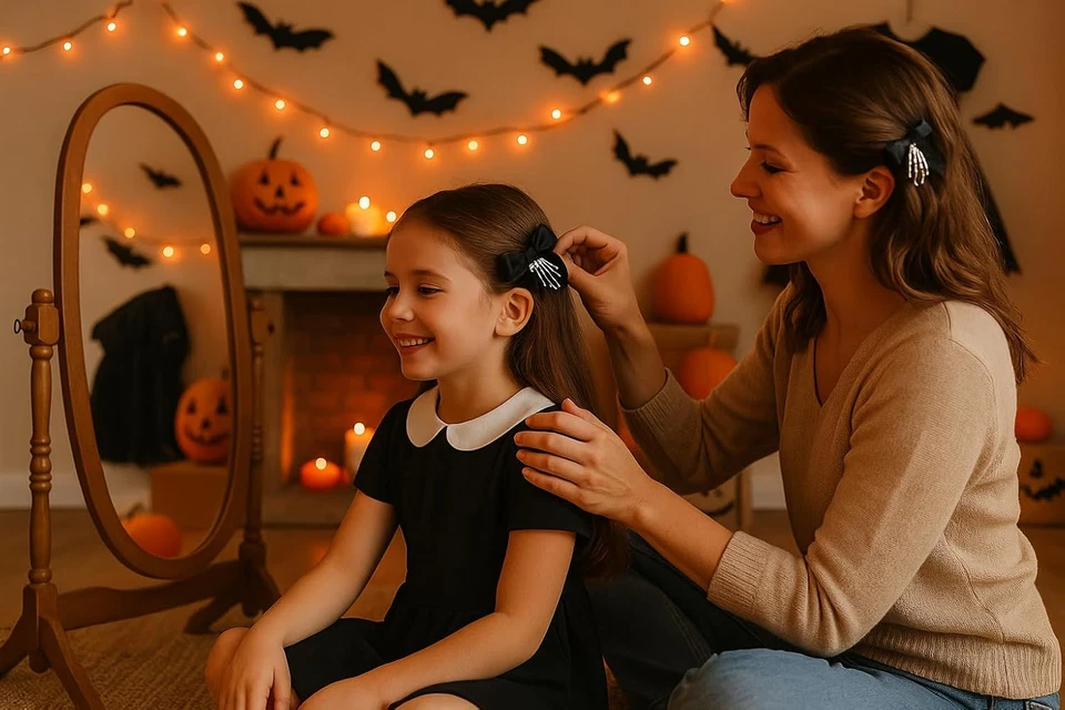 2 piezas pinzas para el cabello esqueleto de mano con moño - lindas horquillas con garra de calavera para niñas, Foto 2 de 4