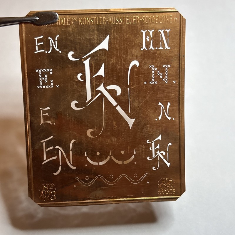EN E N monogram initials letters copper stencil antique family tree name sign