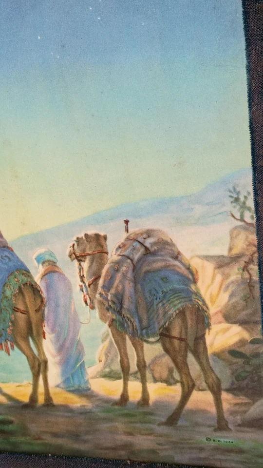 Impresión cromolitográfica firmada enmarcada en yeso de 1934 estrella de Belén Foto 3 de 4