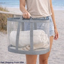 Large Summer Beach Mesh Bag Foldable Storage Tote Bags, Lightweight 16x15x9 in