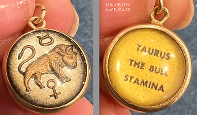 10k Gold umgekehrter geschnitzter Intaglio BLASE Anhänger. Bull Taurus Ausdauer *Video*