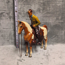 Vintage Western Cowboy Rider Figure with Pinto Horse, Removable Rider Toy