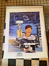 DALE EARNHARDT SIGNED 1995 SAM BASS LE ORIGINAL PRINT WITH CERTIFICATE & MINT