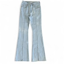 Levis 726 High Rise Flare Jeans Light Wash Blue Front Slit Hem W25 L32