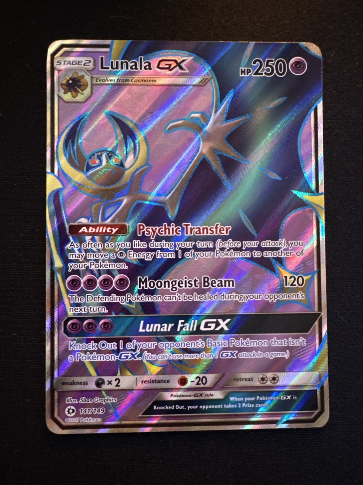 Lunala Gx Ultra Rare Holo Pokemon Sun & Moon Card 141/149 NM Full Art TCG