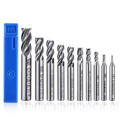 ASNOMY 10pcs 4-Flute End Mill Set, Metric CNC Milling Cutter 10Pcs 2-12mm