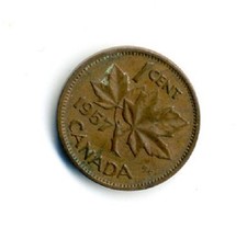 1957 Canada Canadian Penny 1 Cent Coin Queen Elizabeth II (#3)
